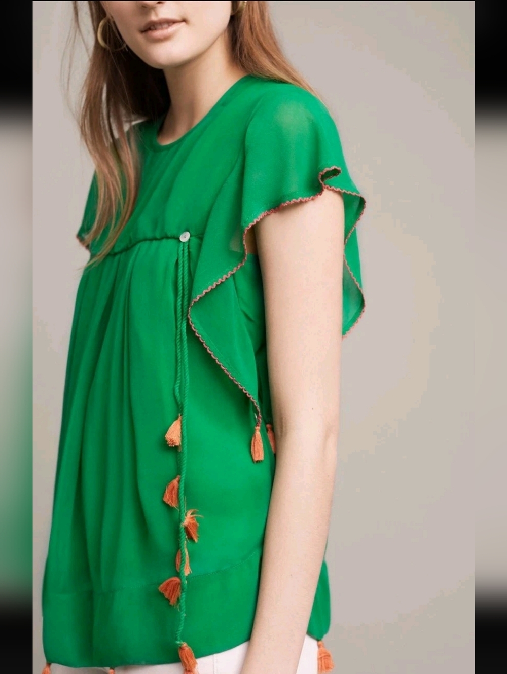 Anthropologie Emerald Tassel Top by Banjanan - Picture 2 of 10